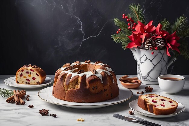 Un panetton de gâteau de Noël sur un fond de marbre