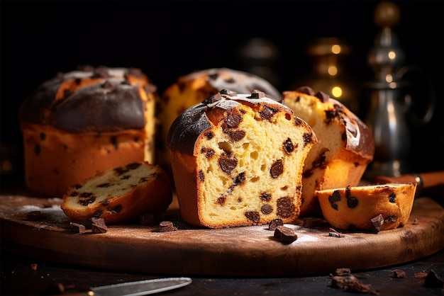 Panettone au chocolat dessert gastronomique italien fraîchement sorti du four