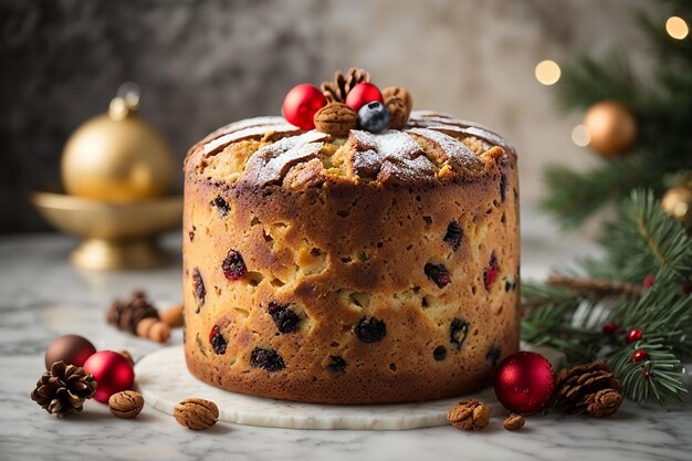 Panettone de gâteau de Noël sur fond de marbre