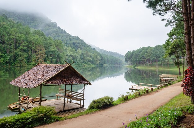 Photo pang ung. beau lac forestier le matin. mae hong son. thaïlande