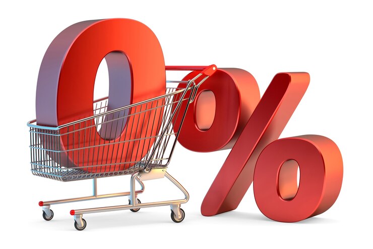Photo panier avec 0 % signe 3d illustration isolé