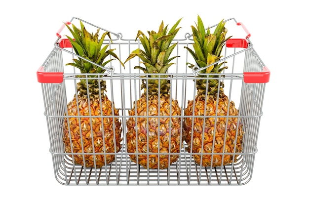 Panier d'achat avec rendu 3D d'ananas