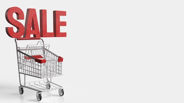 Le panier d'achat et le texte de vente pour le marketing ou le concept de promotion 3D