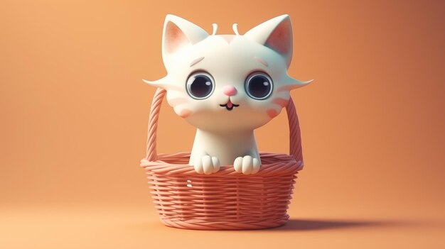 Photo un panier avec un adorable chaton dans le style des dessins animés créé avec l'ia générative