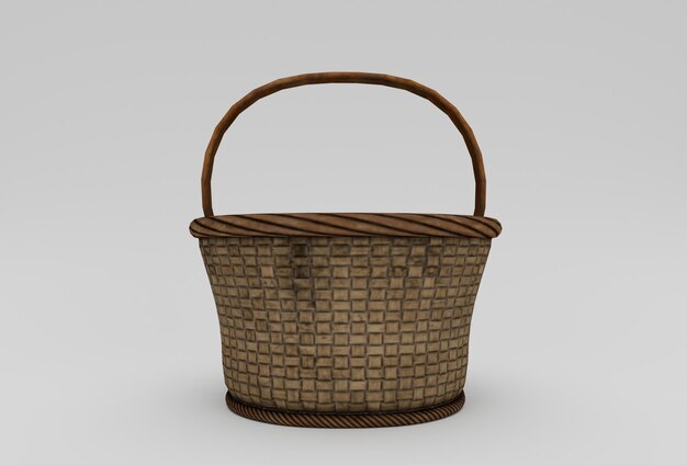 Panier en bambou en osier rendu 3d minimal sur fond blanc