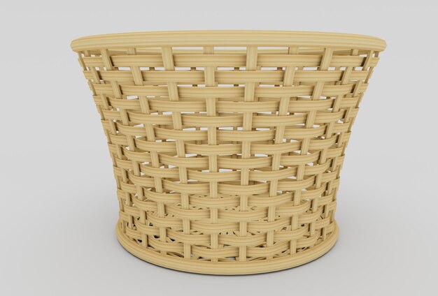 Panier en bambou en osier rendu 3d minimal sur fond blanc