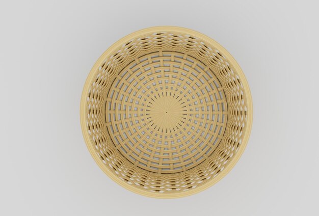 Panier en bambou en osier rendu 3d minimal sur fond blanc