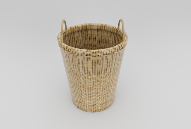 Photo panier en bambou en osier rendu 3d minimal sur fond blanc