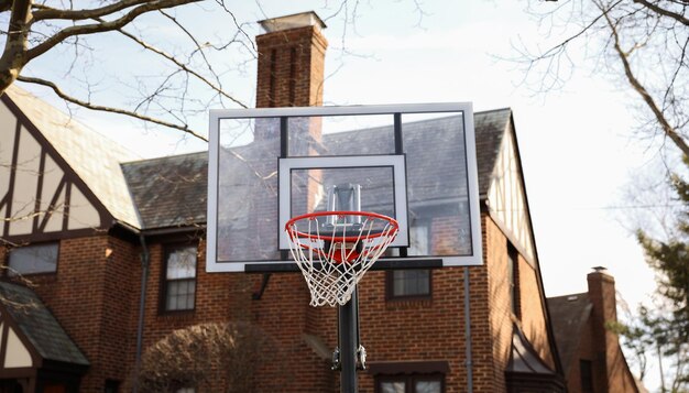 Un panier de basket dans un jardin