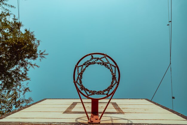 Photo panier de basket vu de dessous