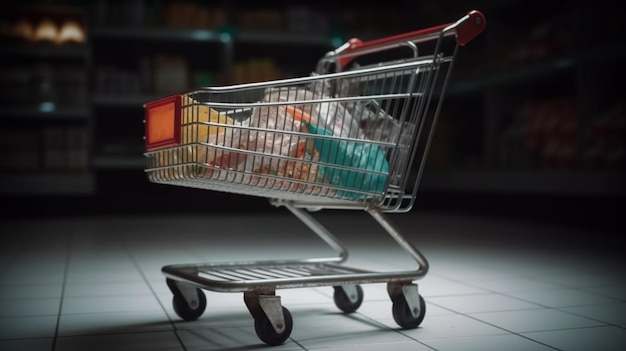 Un panier avec une boîte rouge en bas qui dit "le mot" dessus '