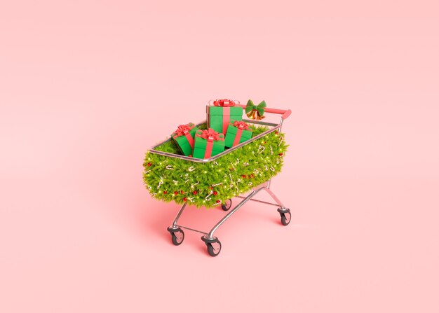 panier avec des cadeaux et des décorations de noël