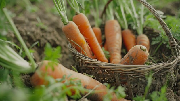 Un panier de carottes fraîches dans le jardin