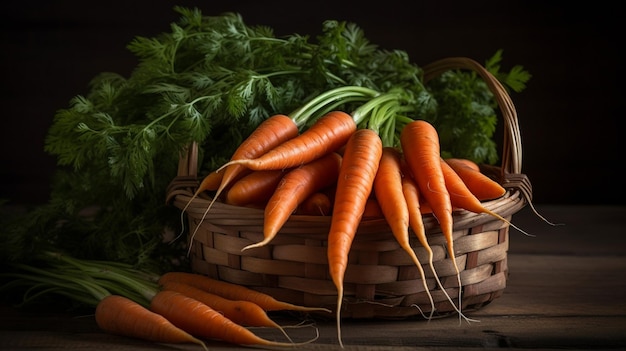 Un panier de carottes à têtes vertes