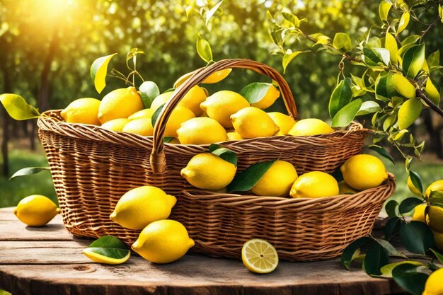 un panier de citrons avec un citron sur le devant