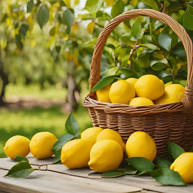 Photo un panier de citrons avec des feuilles et un panier de citrons