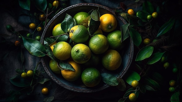 Panier avec des citrons sur une table en bois Image générée par Ai