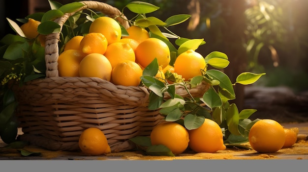 Un panier déborde de trésors d'agrumes, d'oranges, de citrons et de limes, une ode délicieuse.