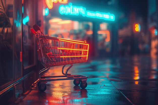 Un panier devant l'entrée d'un magasin