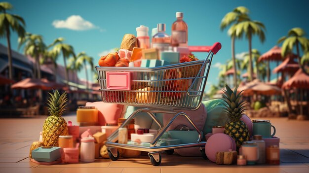 Un panier avec du maquillage et des produits cosmétiques pour le soin de la peau