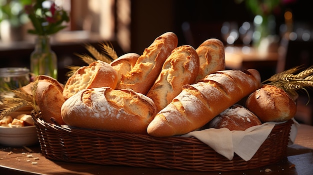 panier avec du pain frais sur la table