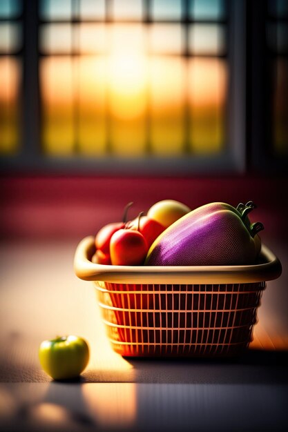 Un panier d'épicerie avec un fond bokeh