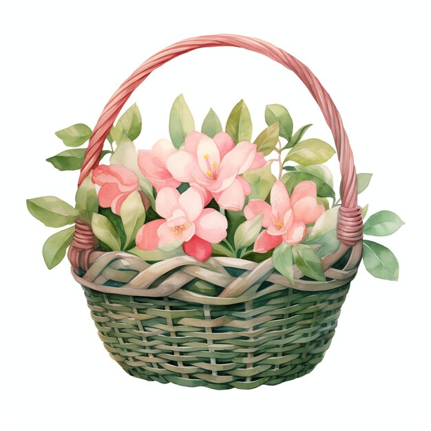 panier de fleurs accessoire de vie simple pour le printemps ou l'été dans des feuilles botaniques vert neutre