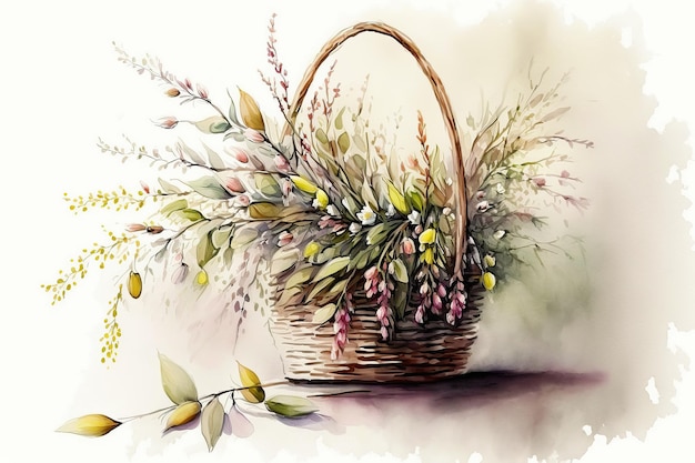 Panier avec des fleurs de printemps