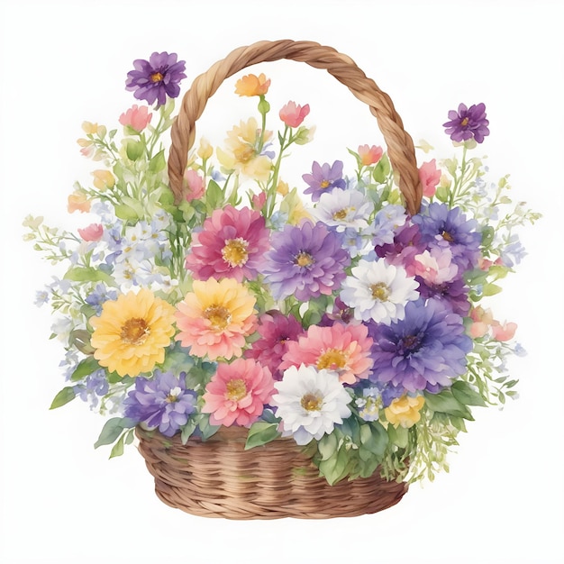 Panier de fleurs vintage sur blanc