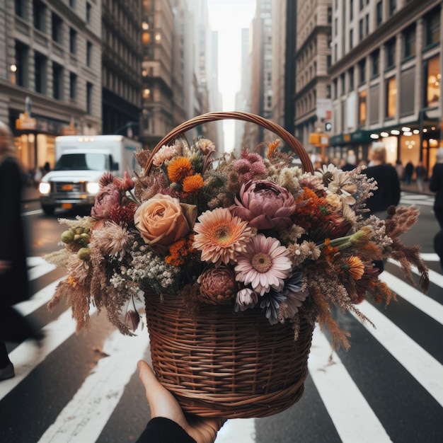 un panier de fleurs