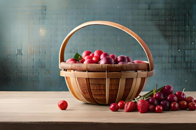 Un panier de fraises et de fraises sur une table