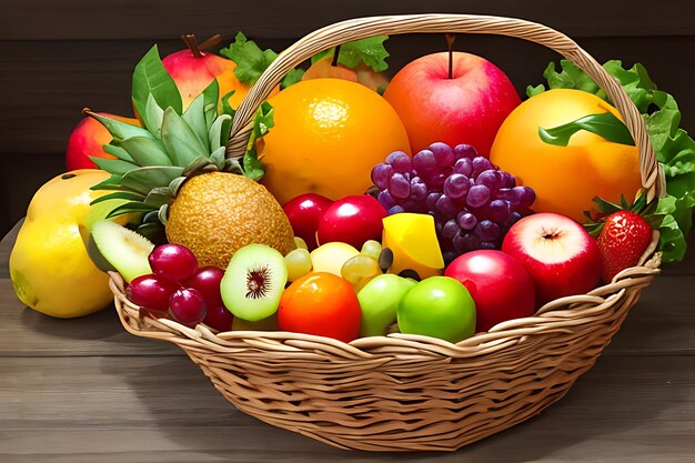 Panier de fruits bio alimentation saine variété fraîche dîner de remise en forme généré par l'IA