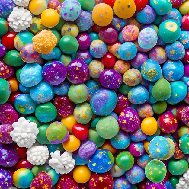 Un panier de fruits colorés avec le mot bonbon dessus