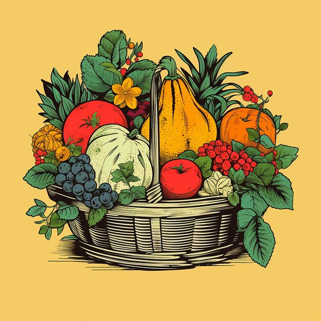 Un panier de fruits dessiné à la main