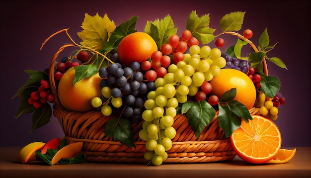 Panier de fruits frais nature automne récolte célébration AI générative