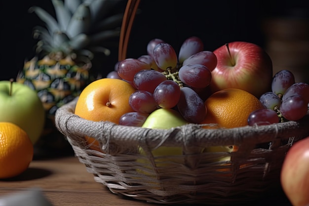 Panier de fruits frais sur table Generative AI