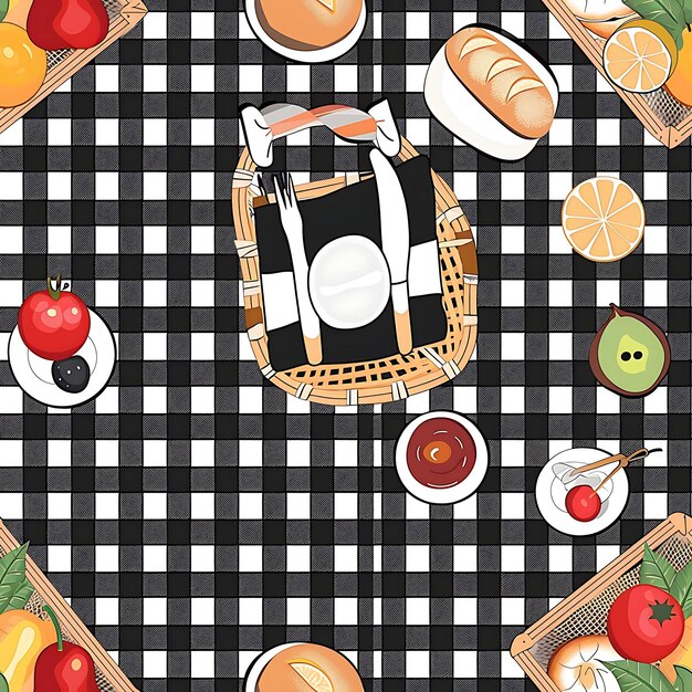 Photo un panier de fruits et légumes sur une table avec un basket de pain et de fruits