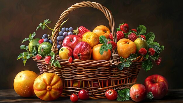 Photo un panier avec des fruits et des légumes