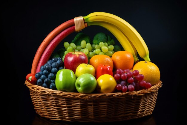 panier avec des fruits mûrs comme un arc-en-ciel