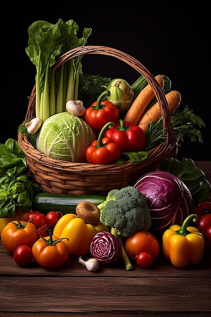 un panier de légumes comprenant un panier de légumes et des tomates.