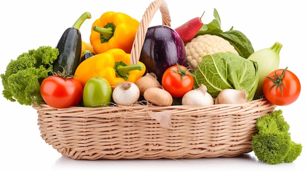 Un panier de légumes est représenté sur un fond blanc.