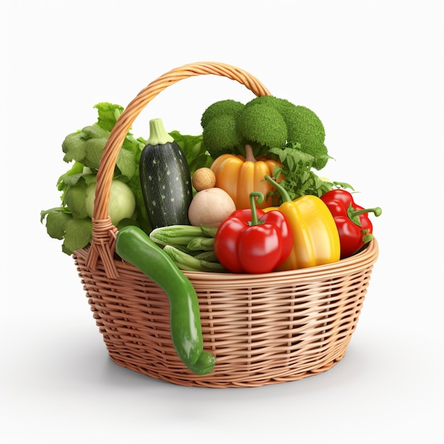 Un panier de légumes est représenté sur fond blanc.