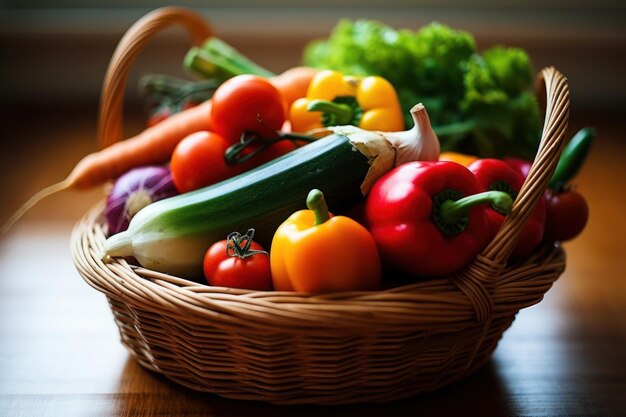 Photo un panier de légumes sur une table avec un panier de légumes.