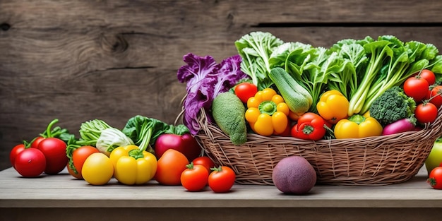 Un panier de légumes sur une table