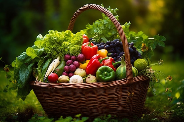 un panier de légumes, y compris un paniers de légumes et de fruits.