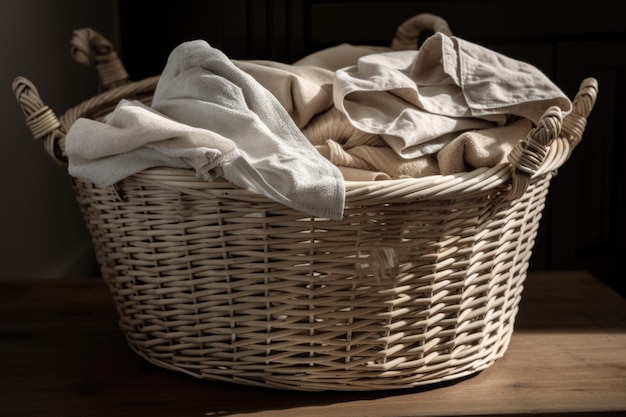 Un panier de linge fraîchement lavé prêt à être plié et mis de côté créé avec l'AI générative