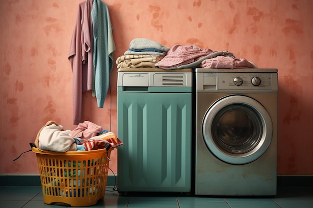 Un panier à linge sur une machine à laver