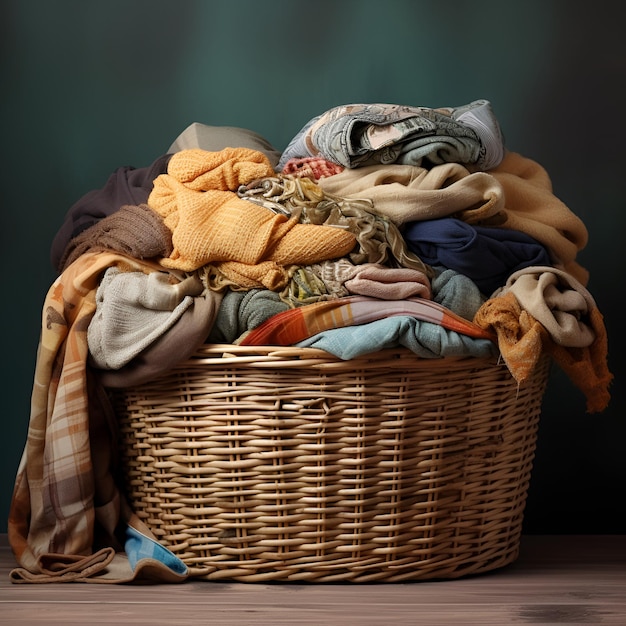 panier à linge pour le linge sale un tas de chiffons à l'intérieur