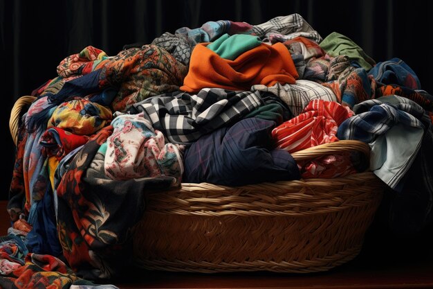 Photo panier à linge rempli de vêtements mélangés créé avec une ia générative