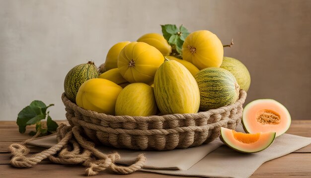 un panier de melons d'eau et de melons